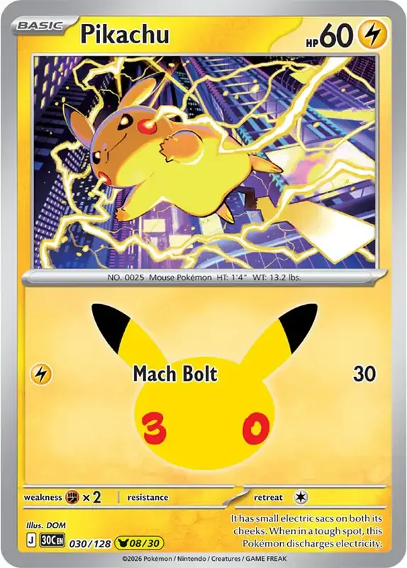 30 Jahre Kartenliste - Pikachu 030/128