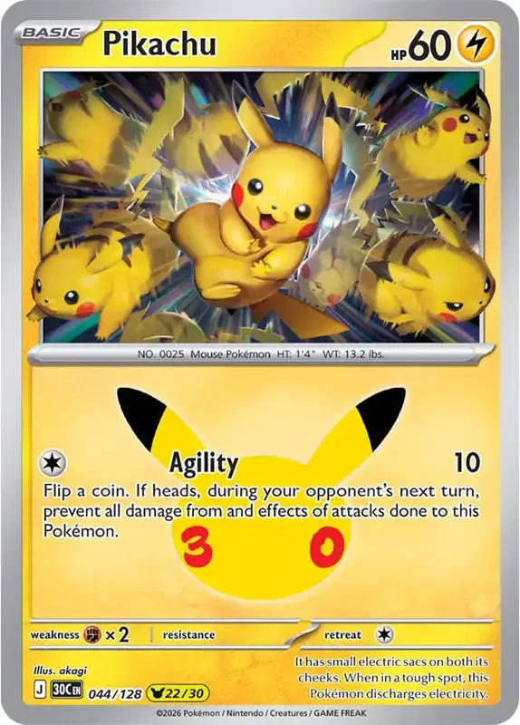 30 Jahre Kartenliste - Pikachu 044/128