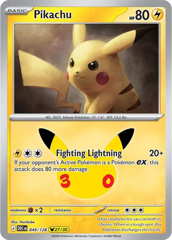 30 Jahre Kartenliste - Pikachu 049/128
