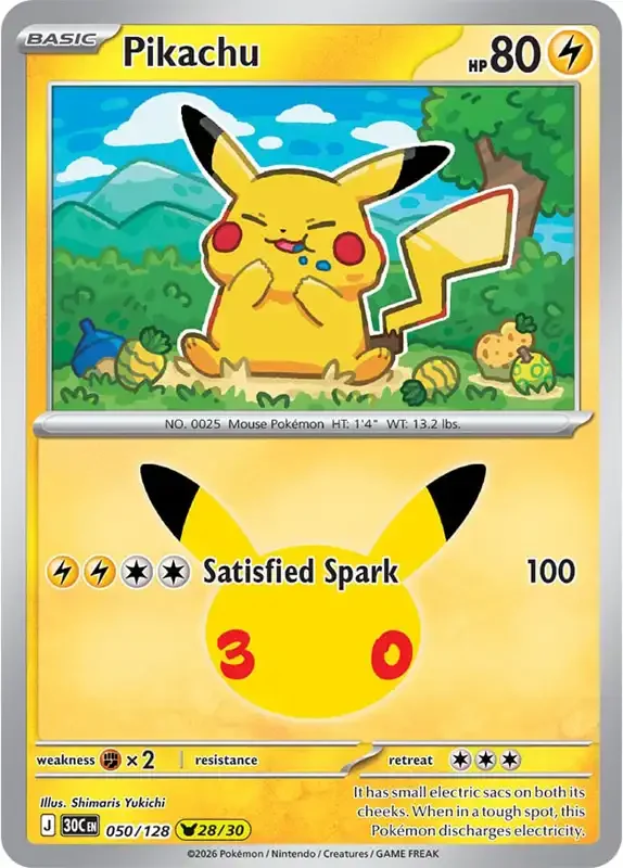 30 Jahre Kartenliste - Pikachu 050/128