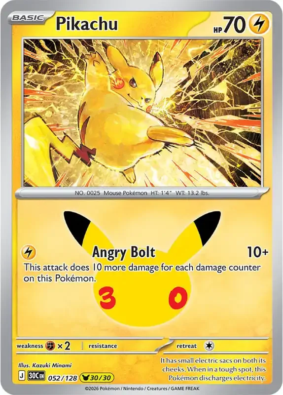 30 Jahre Kartenliste - Pikachu 052/128
