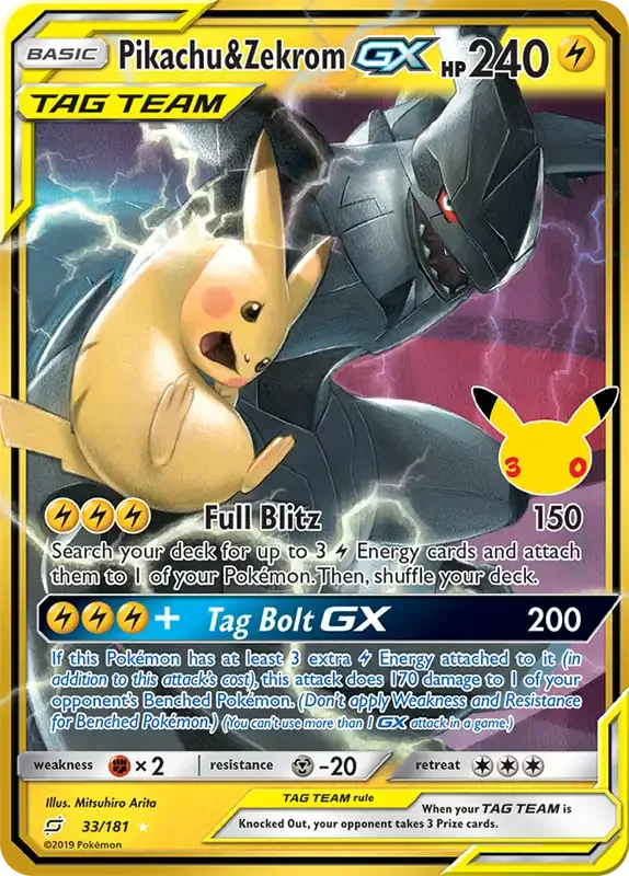 30 Jahre Kartenliste - Pikachu & Zekrom-GX 33/181