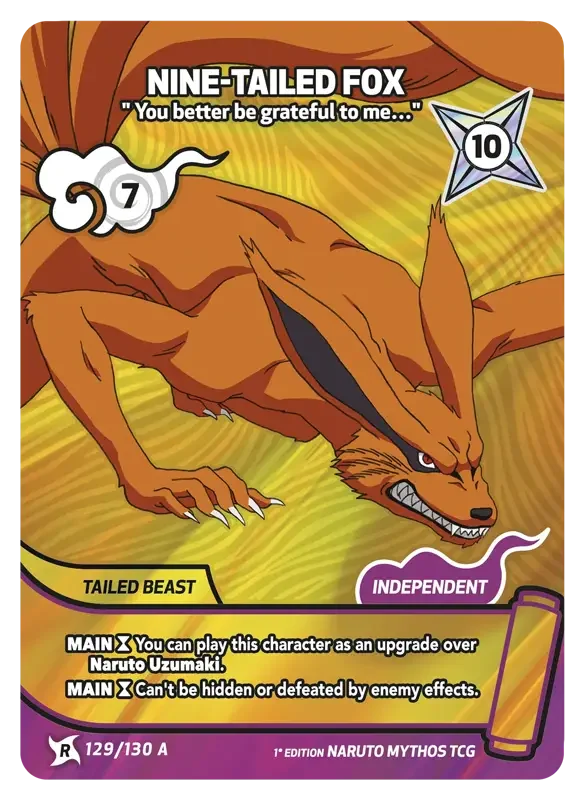 Naruto Konoha Shido Card List - Nine-Tailed Fox 129/130 Rare Art