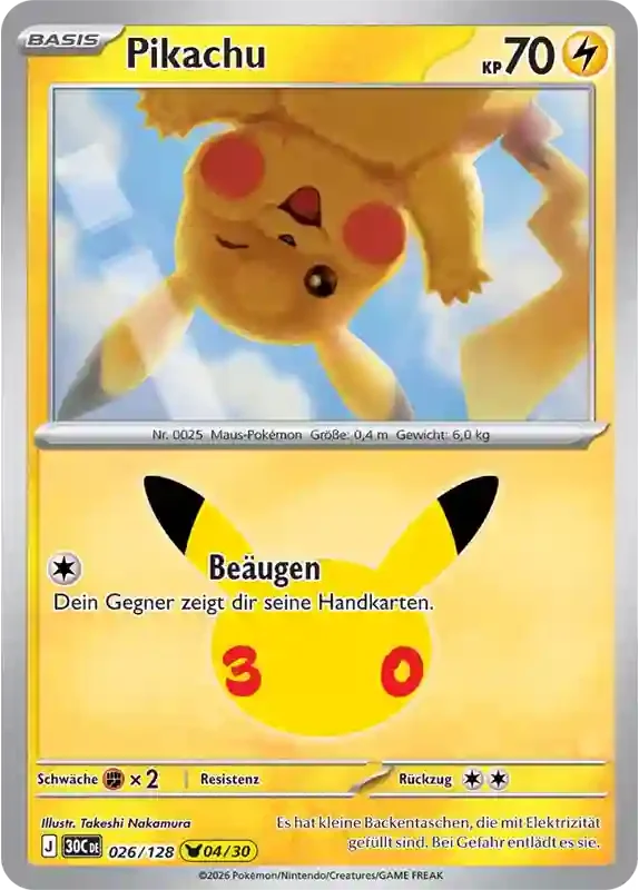 30 Jahre Kartenliste Pikachu 026/128