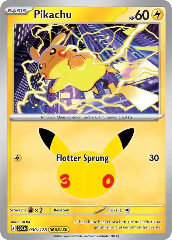 30 Jahre Kartenliste Pikachu 030/128