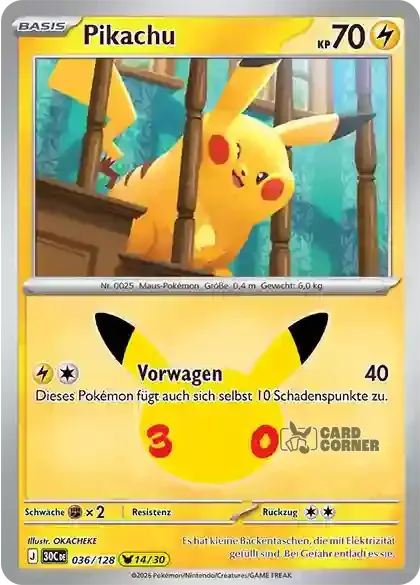 30 Jahre Kartenliste Pikachu 036/128
