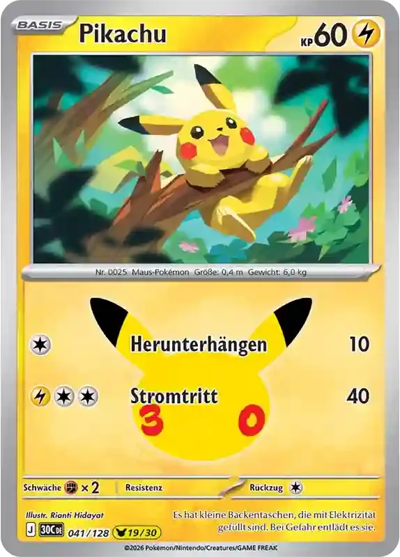 30 Jahre Kartenliste Pikachu 041/128