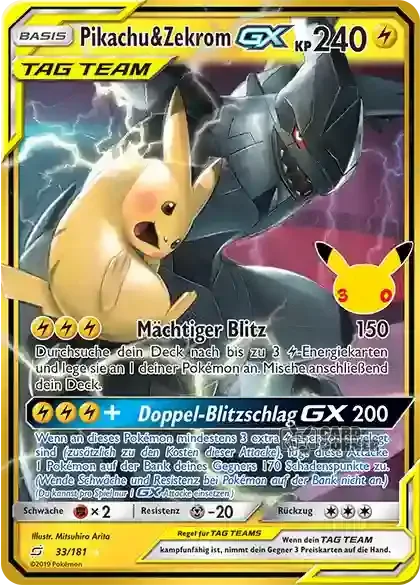 30 Jahre Kartenliste Pikachu & Zekrom GX Classic 33