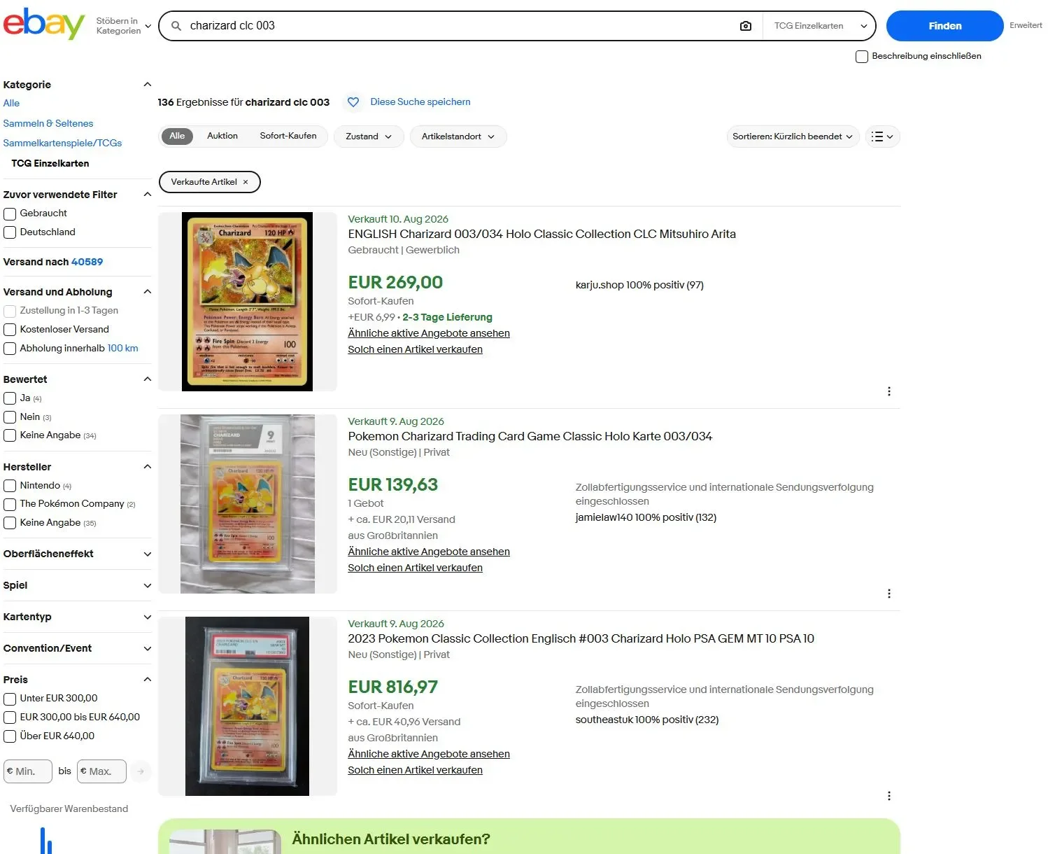 eBay sortiert