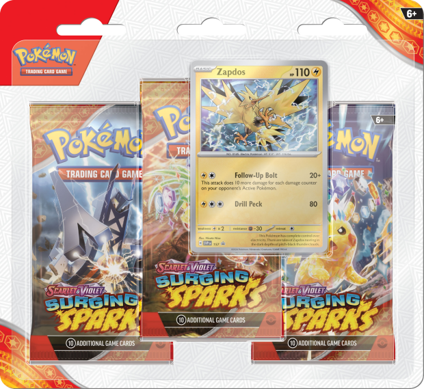 Pokemon Surging Sparks - 3-Pack Blister Zufällige Auswahl